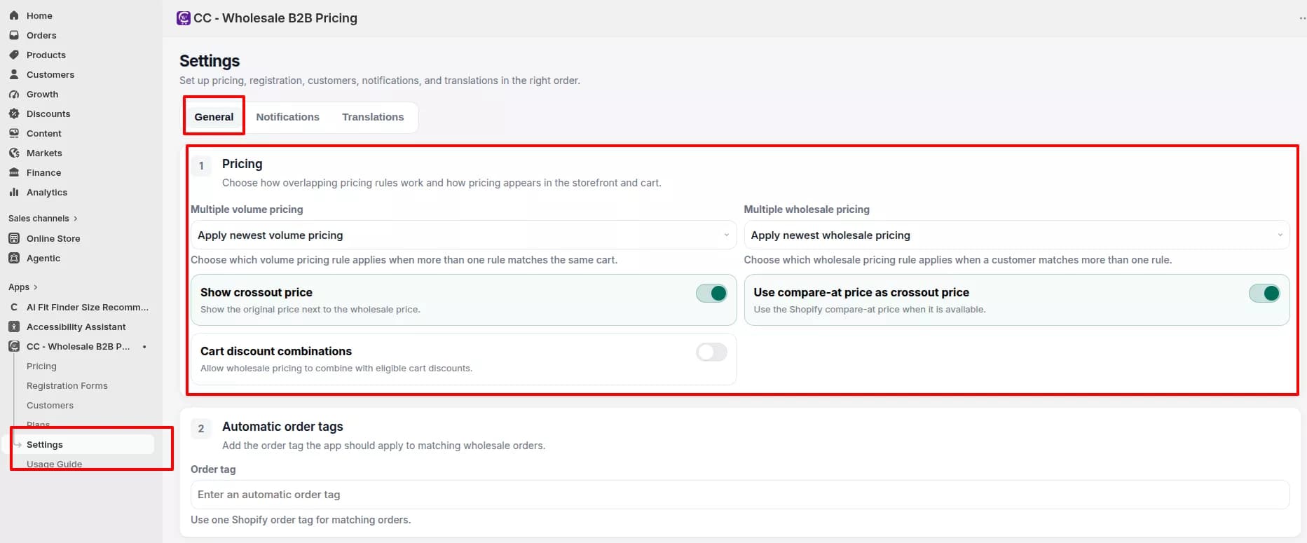 General settings for pricing display and overlap behavior