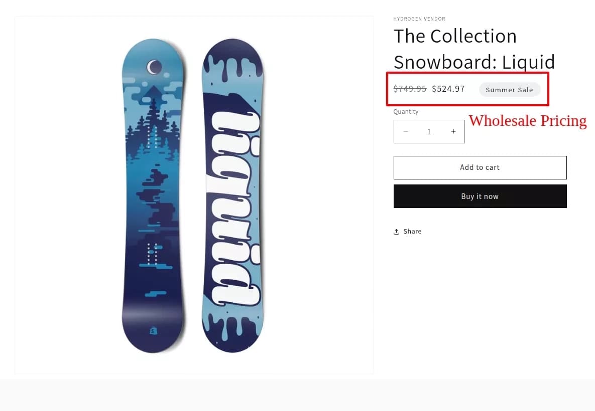 Wholesale pricing display on a storefront product page