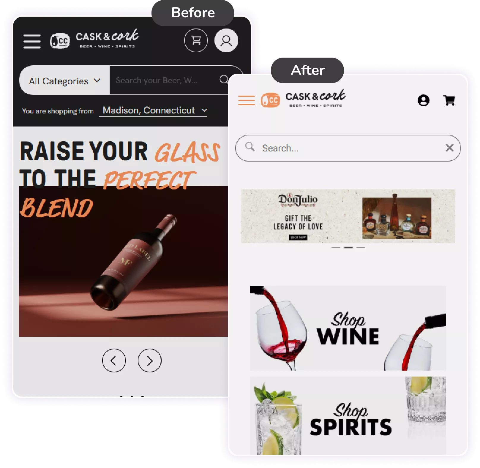 Before and after CRO comparison for Cask and Cork offer presentation